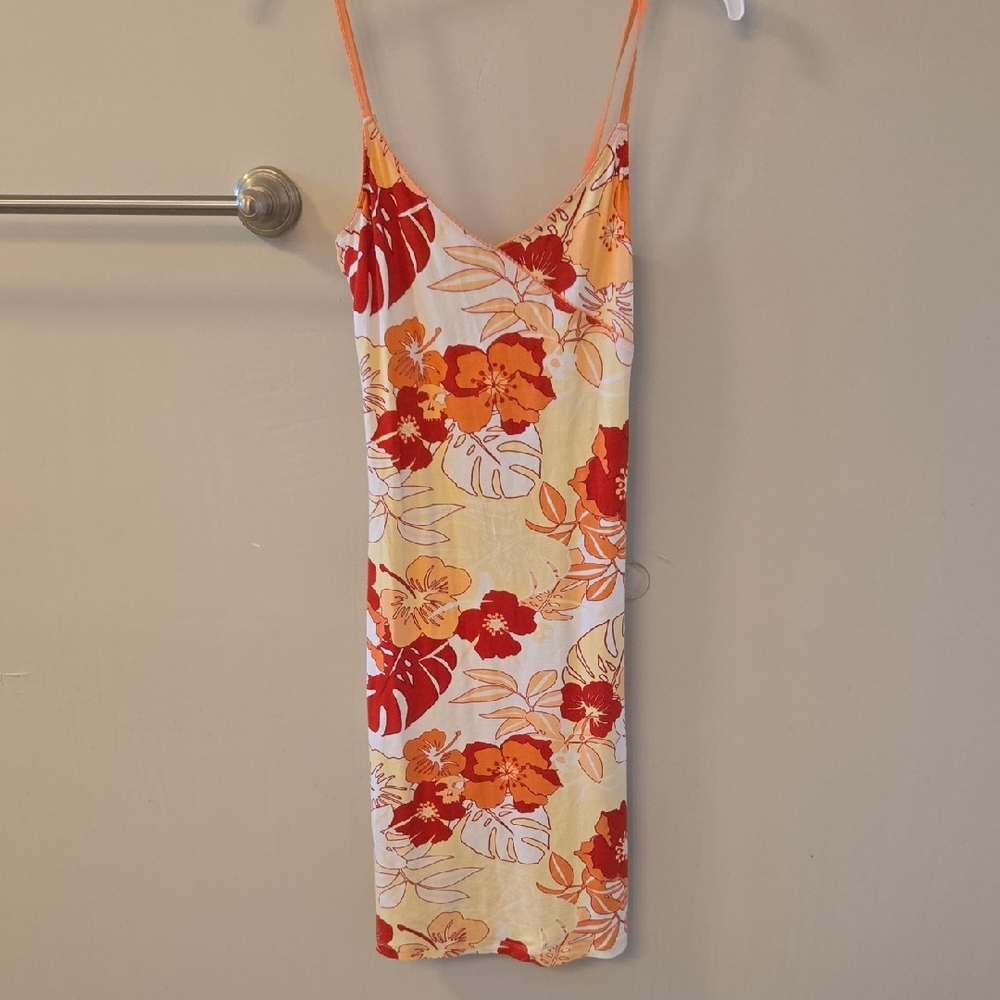 Girlz Floral Athletic Tank with Coral-Orange Trim